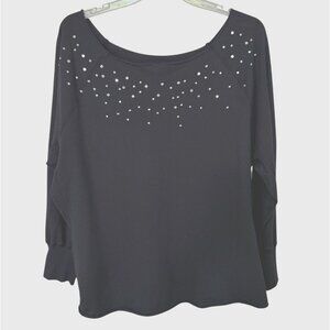Pink Lotus Black Top With Rhinestone Embellishments Size 3X Party Y2K Boho Rave